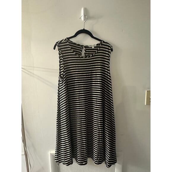 Moa Moa Women’s Size L Black White Striped Sleeveless Shift Dress Keyhole Back - Picture 1 of 5